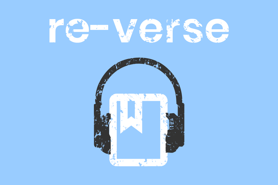 re-verse logo of a bible with headphones on